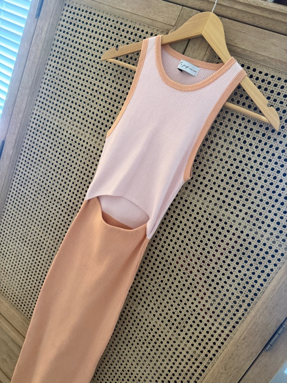 Petal & Pup Cutout Ribbed Maxi Dress in Peach and Blush